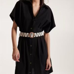 H&M Black Linen Button-Up Dress with Belt